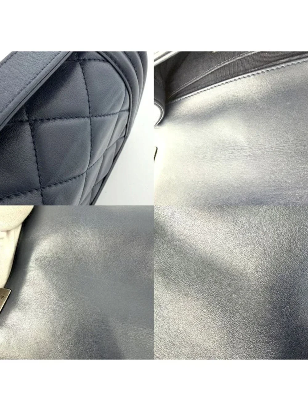 Chanel Shoulder Bag Quilted Boy Crossbody Lambskin Navy Silver